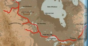 Map showing the trade channels connecting Montreal-Fort William-Lake Athabasca.