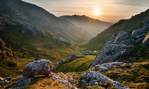 mountain-high: sunlight establishes over Ladhar Bheinn on Knoydart peninsula.