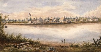 Old Fort William and also the Hudsons Bay trading post at lips of this Kaministikwia River, circa 1853.